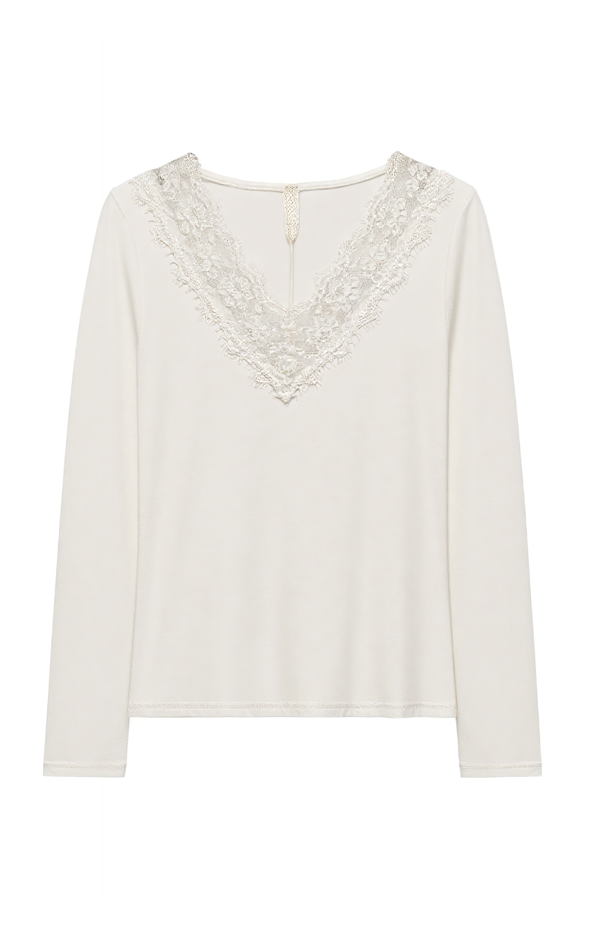 Maglia Donna con Pizzo Scollo a V