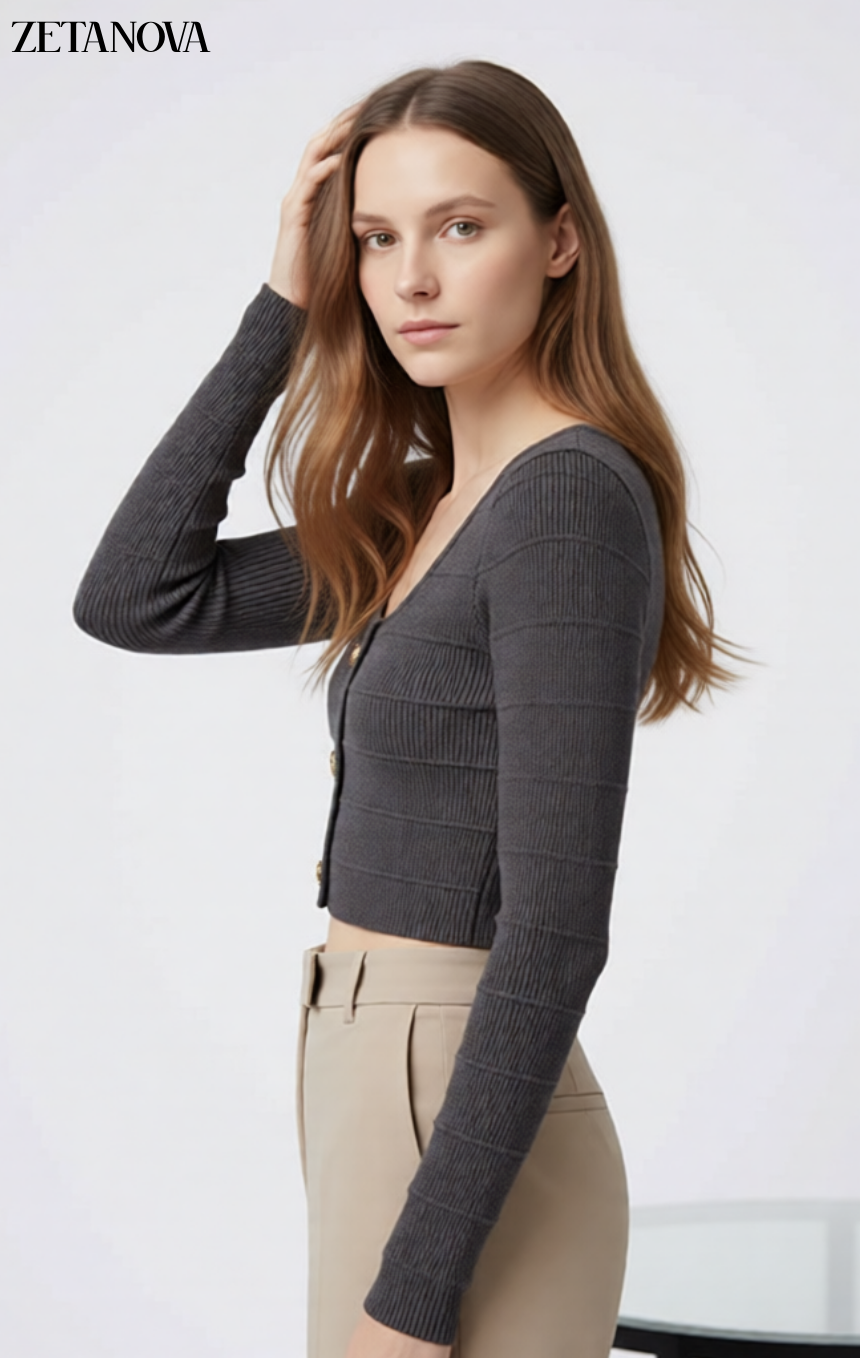 Maglia Crop con Bottoni a Cuore