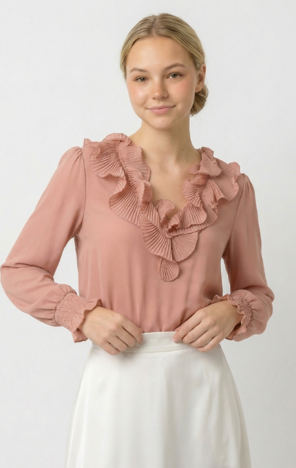 Blusa Elegante con Volant Plissettati