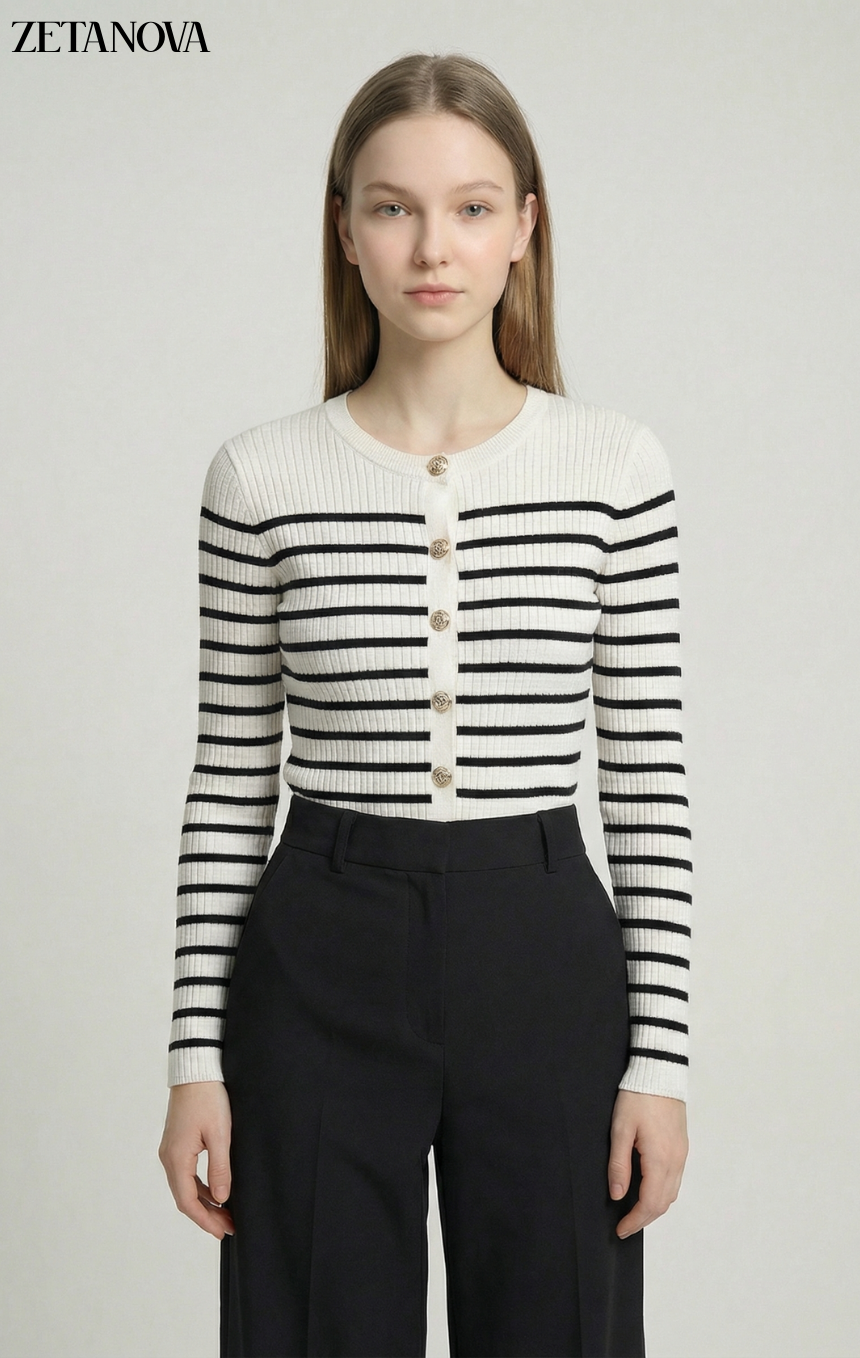 Maglia a Righe con Bottoni Eleganti