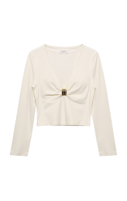 Top Crop Nero con Dettaglio Gioiello
