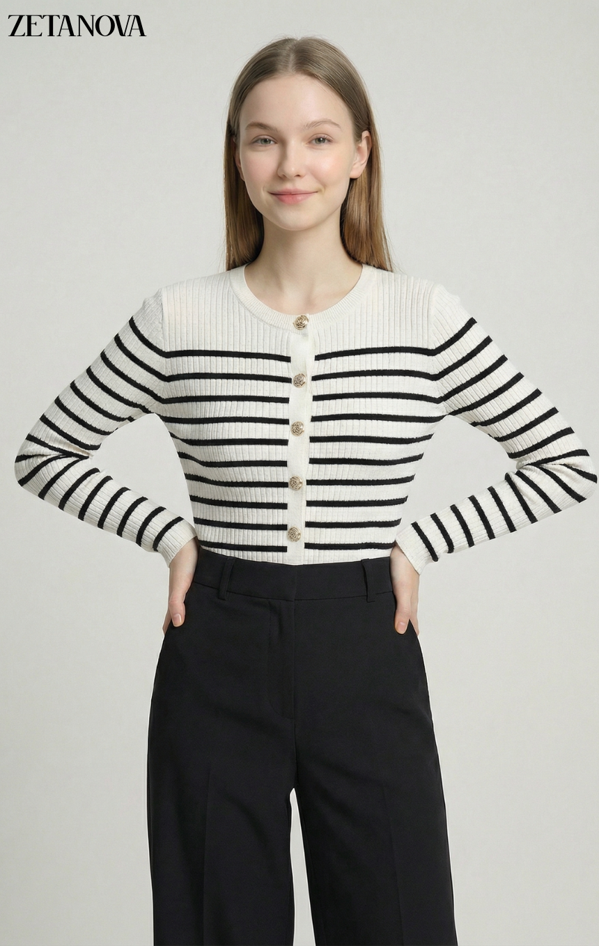 Maglia a Righe con Bottoni Eleganti