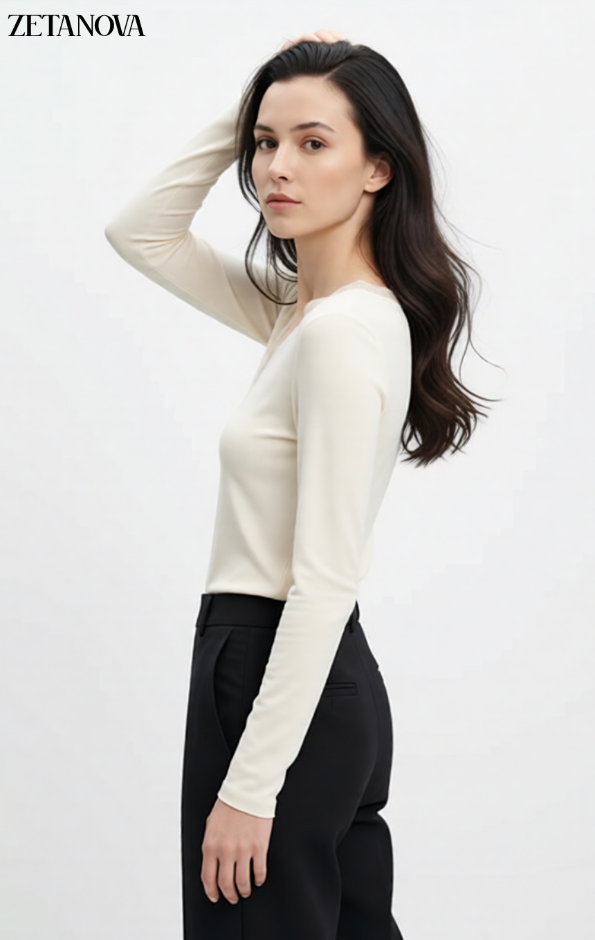 Maglia Donna con Pizzo Scollo a V