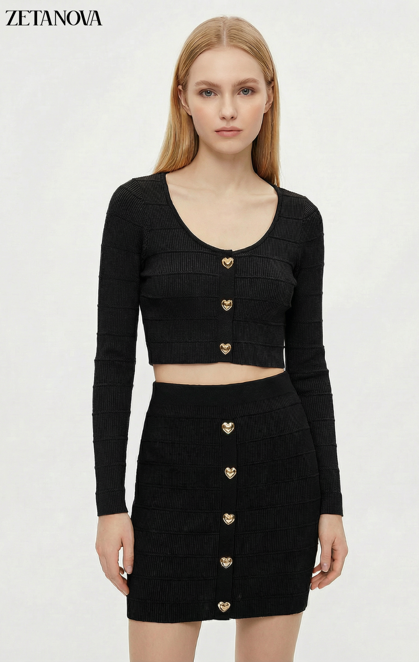 Gonna Mini con Bottoni a Cuore