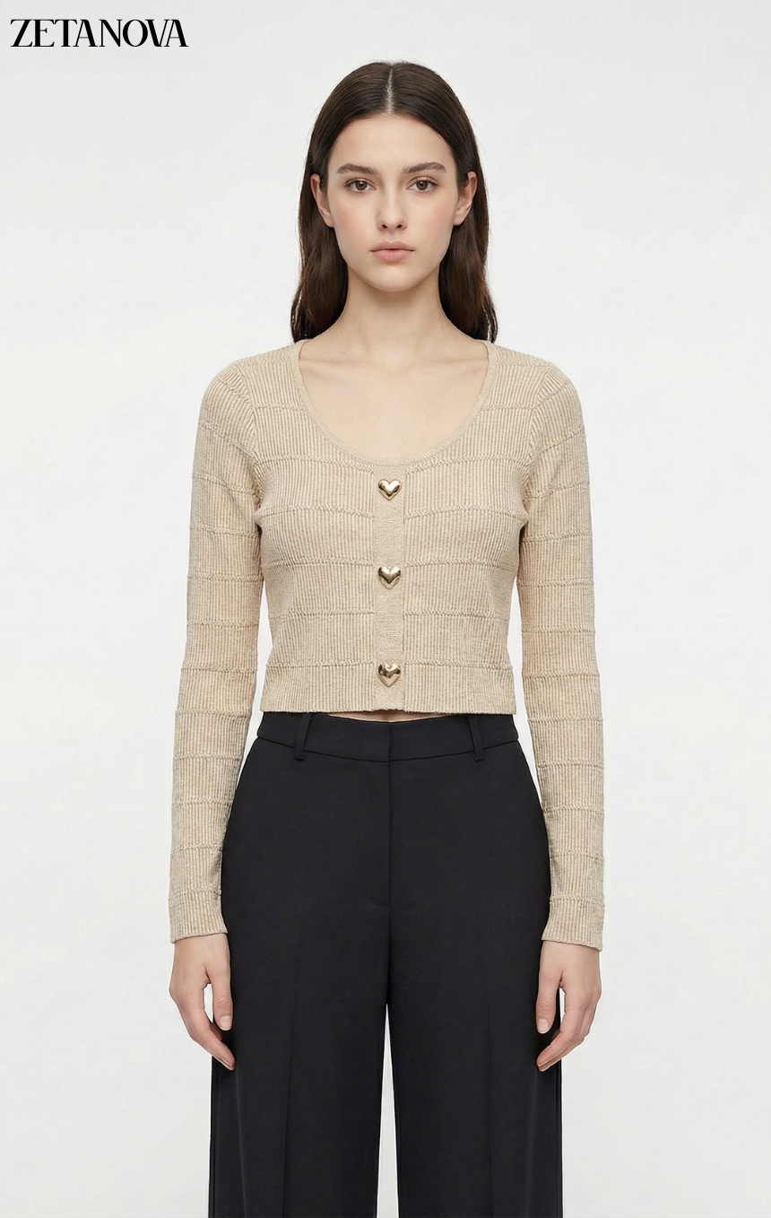 Maglia Crop con Bottoni a Cuore