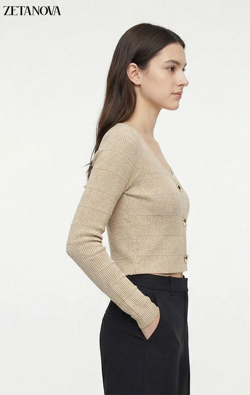 Maglia Crop con Bottoni a Cuore