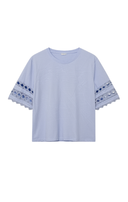 T-Shirt con Maniche in Pizzo