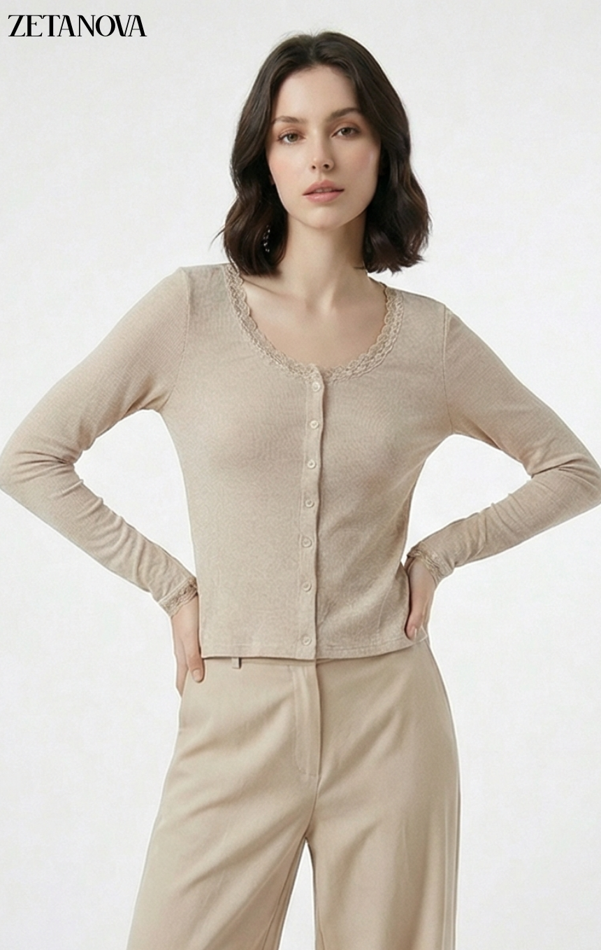 Maglia Elegante con Scollo in Pizzo