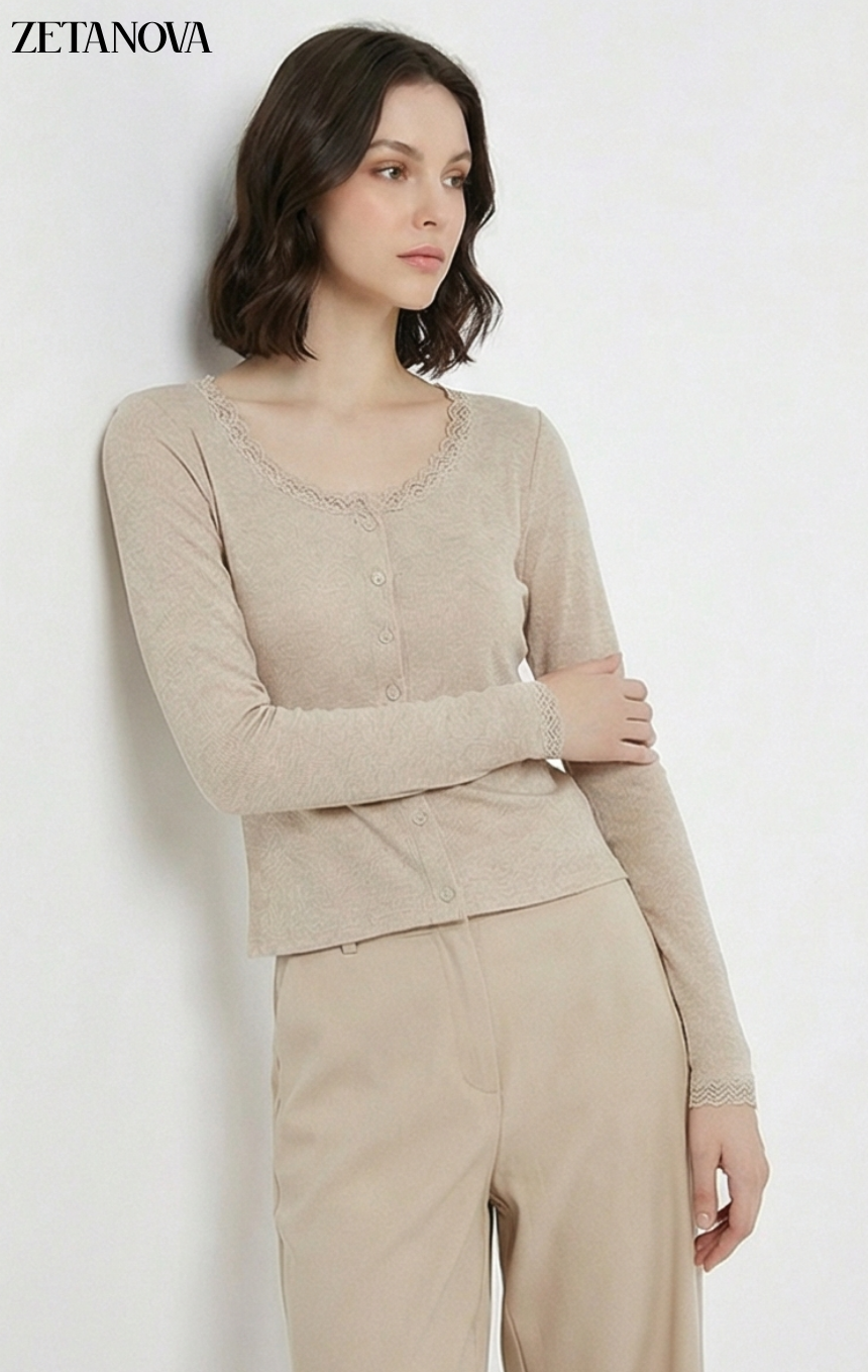 Maglia Elegante con Scollo in Pizzo