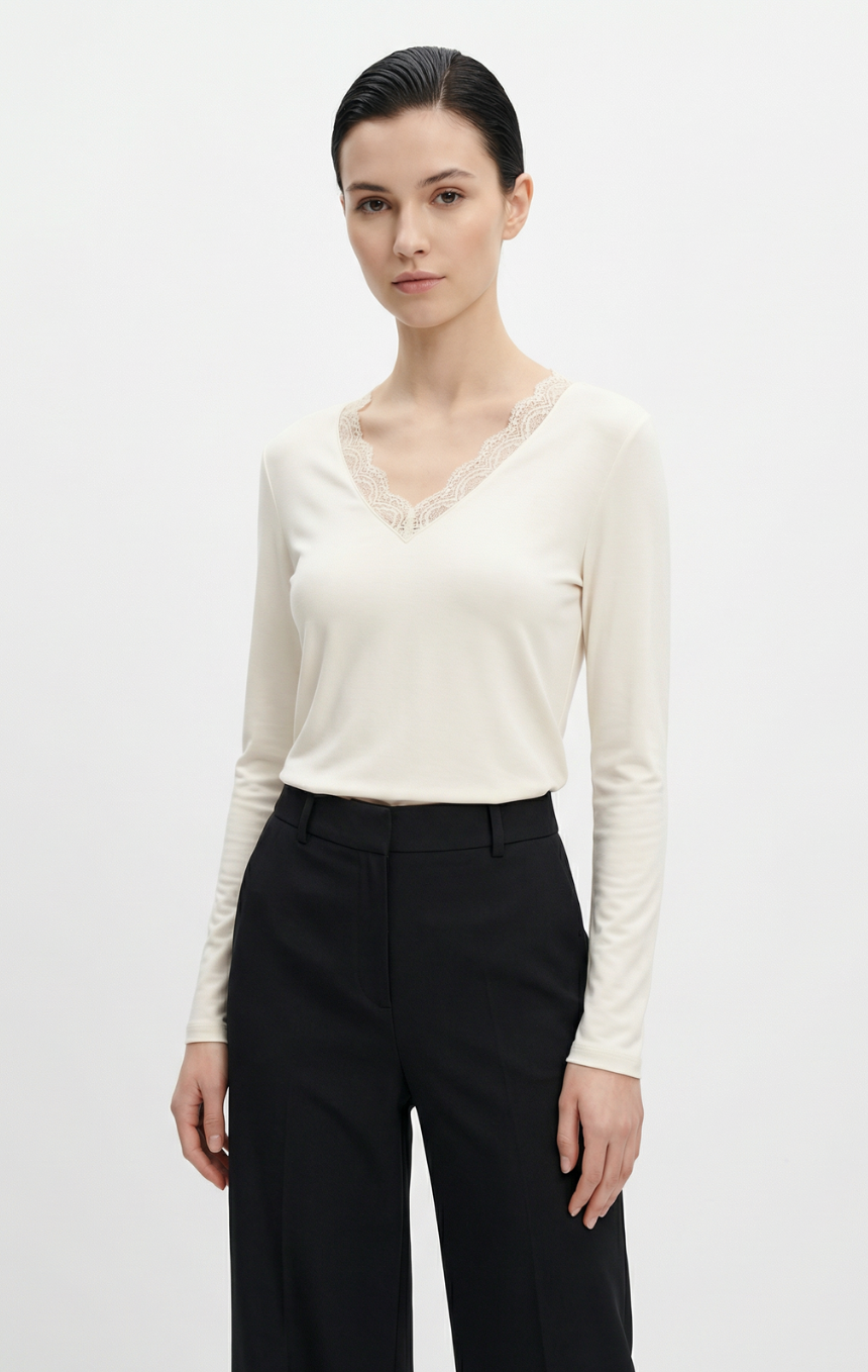 Maglia Donna con Pizzo Scollo a V