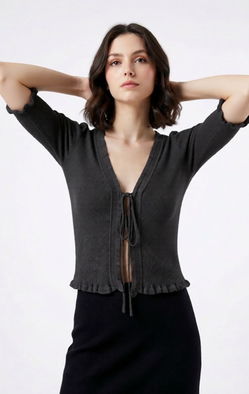 Cardigan Crop con Laccetto Frontale