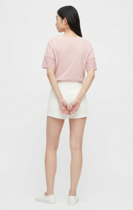 T-Shirt con Maniche in Pizzo