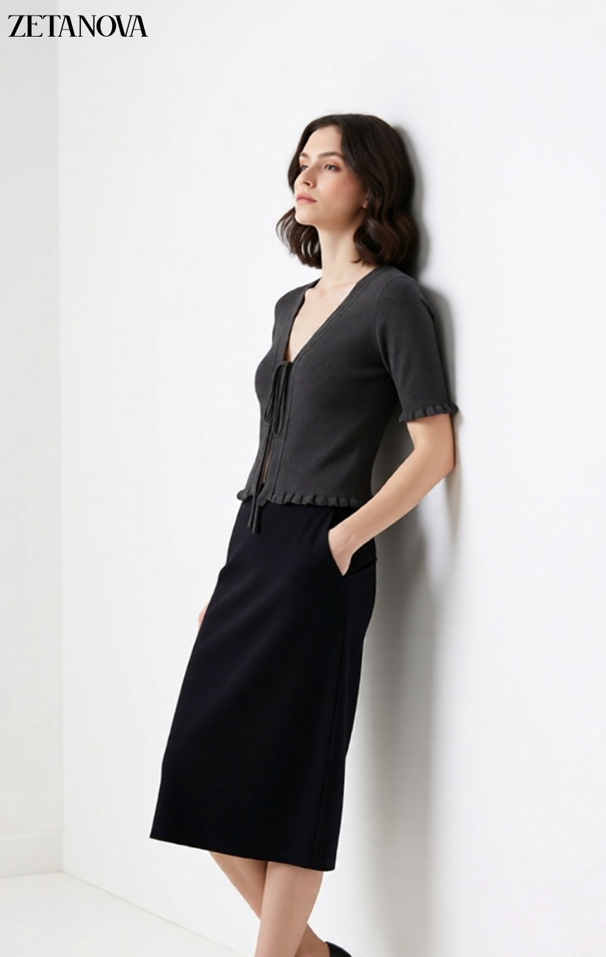 Cardigan Crop con Laccetto Frontale