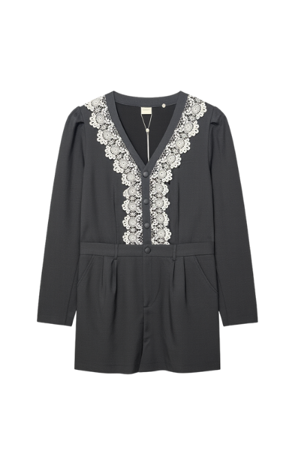 Vestito Corta Nera con Inserto in Pizzo