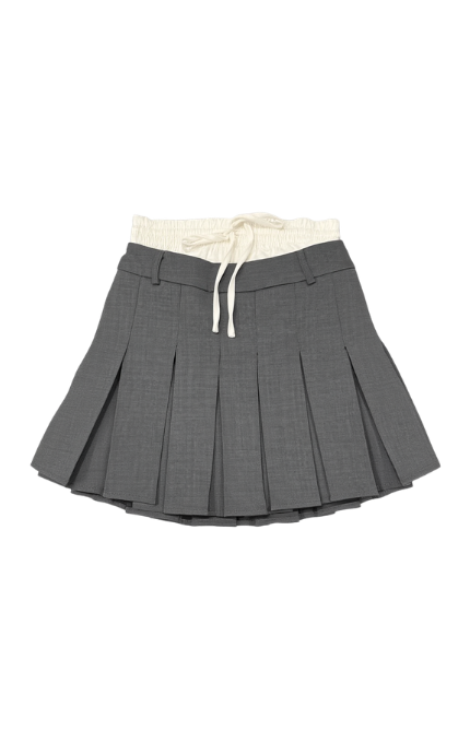 Gonna Pieghettata Grigia con Vita a Contrasto